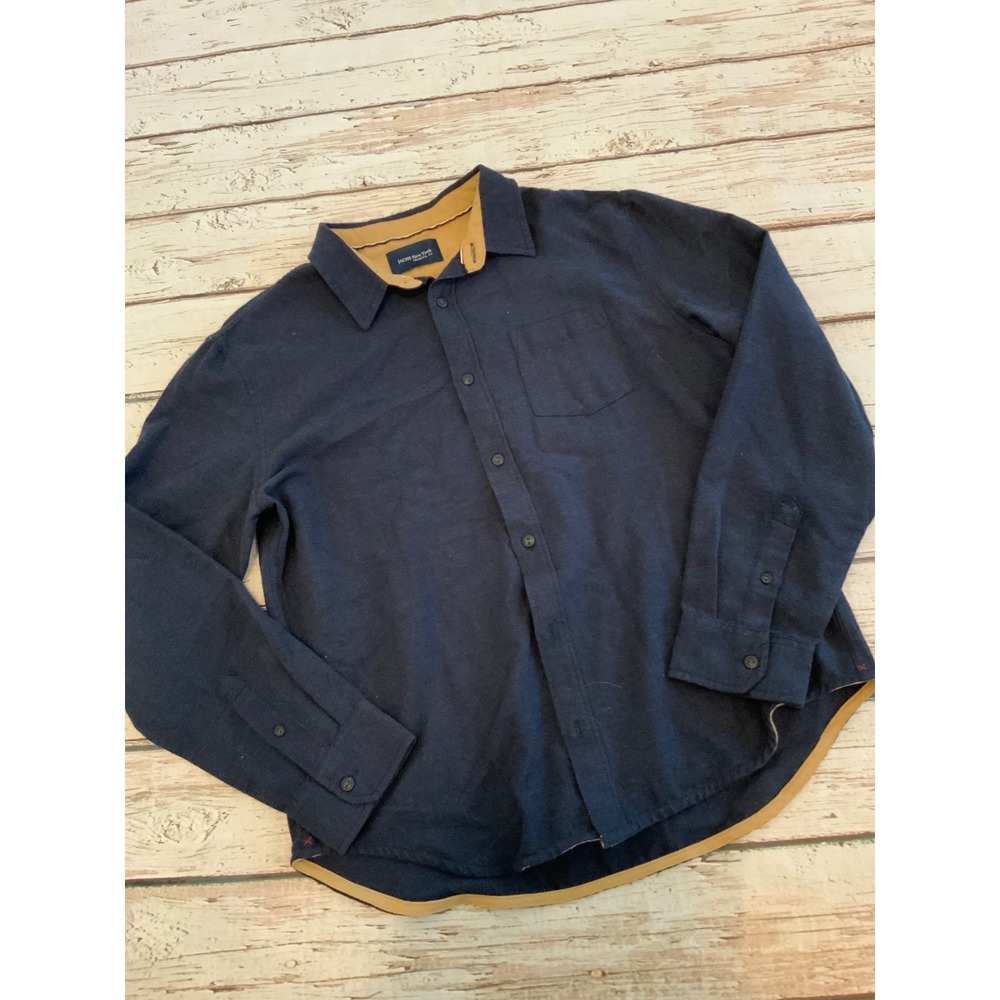 Jachs NY Navy Blue Flannel Button Down Shirt Large Long Sleeve Mens